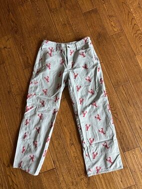 Le Lis  Print Casual Pants - Light blue with Red Lobsters small